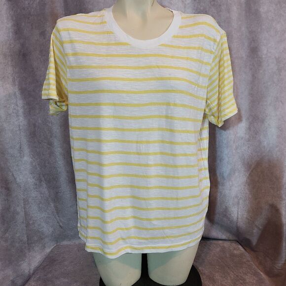 Caslon Short Sleeve Yellow Striped Top Size Small - Picture 2 of 4